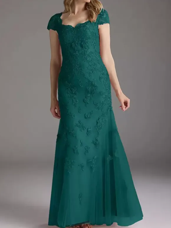 Robe de mère de la mariée en dentelle avec superposition de tulle robe de soirée de mariage longue style sirène