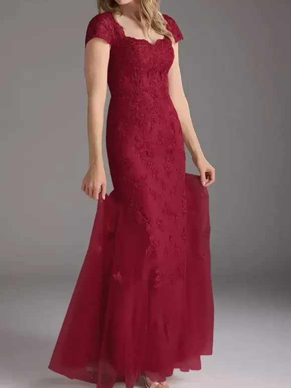 Robe de mère de la mariée en dentelle avec superposition de tulle robe de soirée de mariage longue style sirène