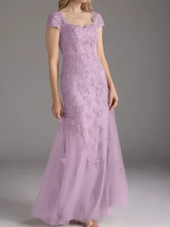 Robe de mère de la mariée en dentelle avec superposition de tulle robe de soirée de mariage longue style sirène