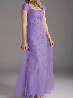 Robe de mère de la mariée en dentelle avec superposition de tulle robe de soirée de mariage longue style sirène