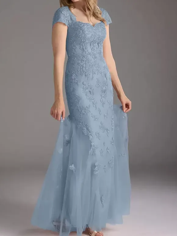 Robe de mère de la mariée en dentelle avec superposition de tulle robe de soirée de mariage longue style sirène