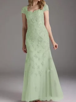 Robe de mère de la mariée en dentelle avec superposition de tulle robe de soirée de mariage longue style sirène