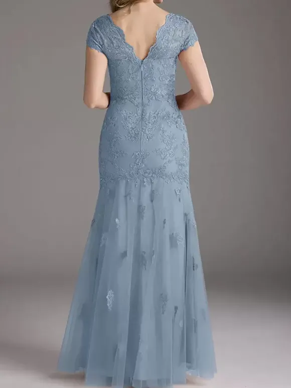 Robe de mère de la mariée en dentelle avec superposition de tulle robe de soirée de mariage longue style sirène