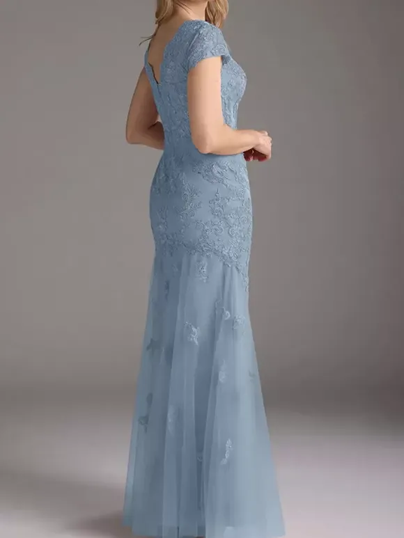 Robe de mère de la mariée en dentelle avec superposition de tulle robe de soirée de mariage longue style sirène