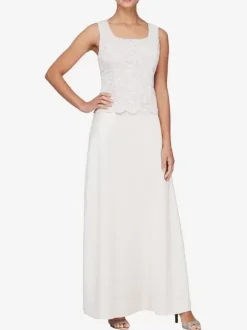 Robe de mère de mariée 2 pièces haut en dentelle jupe en crêpe élastique col carré zip sur dos