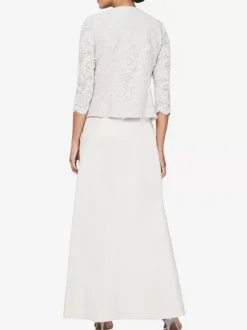 Robe de mère de mariée 2 pièces haut en dentelle jupe en crêpe élastique col carré zip sur dos