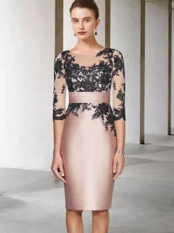 Robe de mère de mariée 2 pièces robe col rond manche longue zip sur dos avec manteau