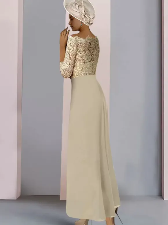 Robe de mère de mariée col bateau demie-manche en dentelle robe d'invitée mariage