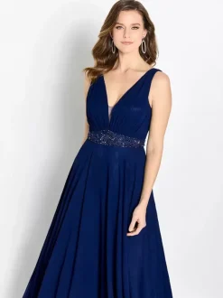 Robe de mère de mariée col en v sans manches ligne a ceinture robes d'invitées pour mariage