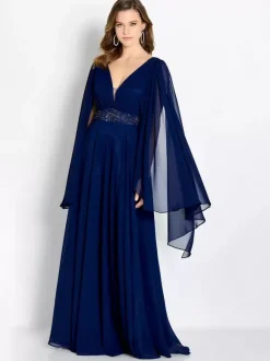 Robe de mère de mariée col en v sans manches ligne a ceinture robes d'invitées pour mariage