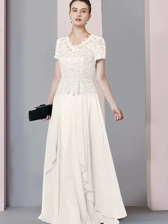 Robe de mère de mariée col en V manches courtes A-ligne dentelle longueur au sol robes d'invité de mariage personnalisation gratuite