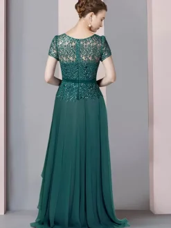 Robe de mère de mariée col en V manches courtes A-ligne dentelle longueur au sol robes d'invité de mariage personnalisation gratuite