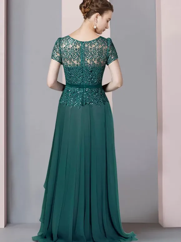 Robe de mère de mariée col en V manches courtes A-ligne dentelle longueur au sol robes d'invité de mariage personnalisation gratuite