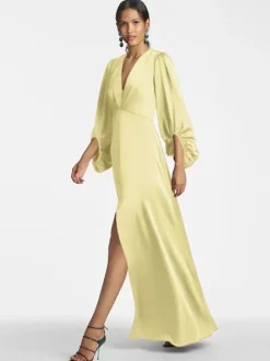 Robe de mère de mariée col en V manches 3/4 jupe fendue robe d'invitée de mariage