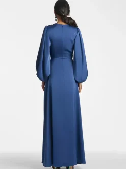 Robe de mère de mariée col en V manches 3/4 jupe fendue robe d'invitée de mariage