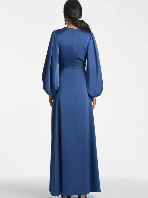 Robe de mère de mariée col en V manches 3/4 jupe fendue robe d'invitée de mariage