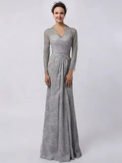 Robe de mère de mariée manche longue transparente au sol robe de cocktail de mariage
