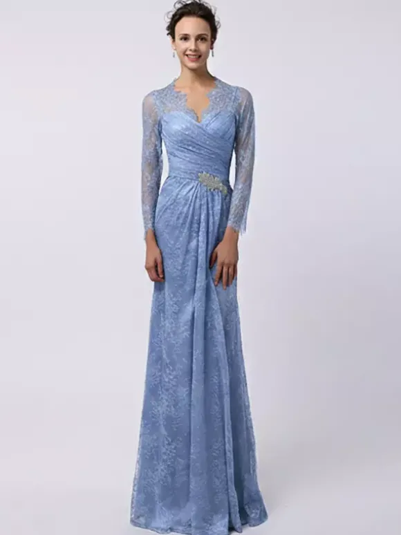 Robe de mère de mariée manche longue transparente au sol robe de cocktail de mariage