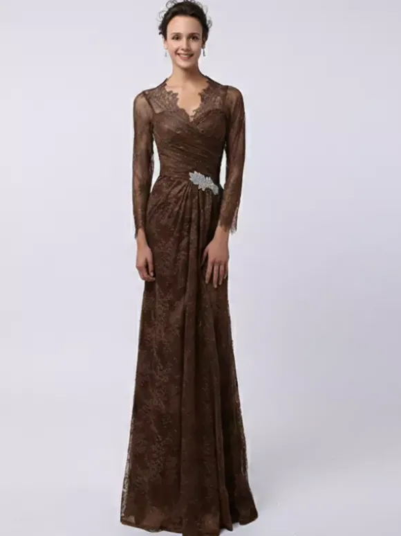 Robe de mère de mariée manche longue transparente au sol robe de cocktail de mariage