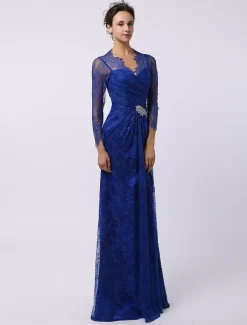 Robe de mère de mariée manche longue transparente au sol robe de cocktail de mariage