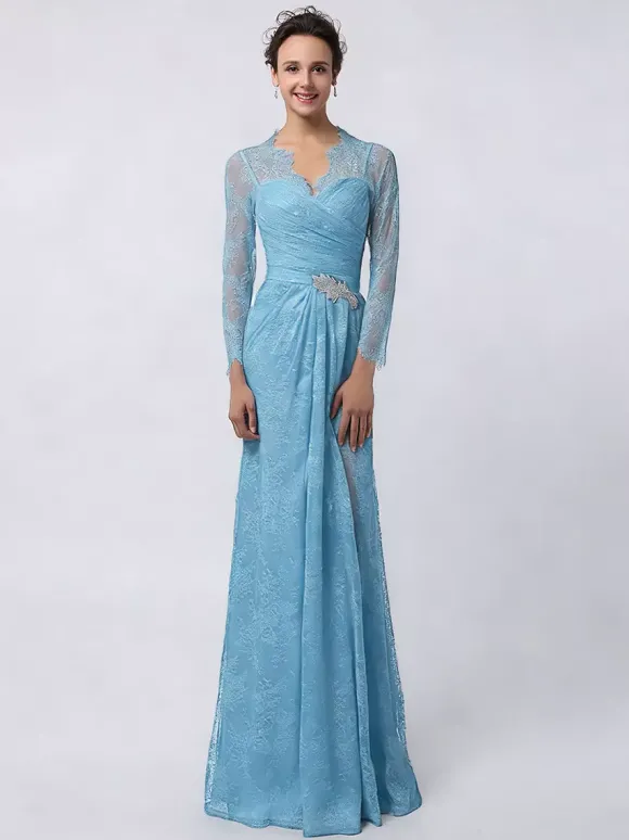 Robe de mère de mariée manche longue transparente au sol robe de cocktail de mariage