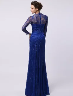 Robe de mère de mariée manche longue transparente au sol robe de cocktail de mariage
