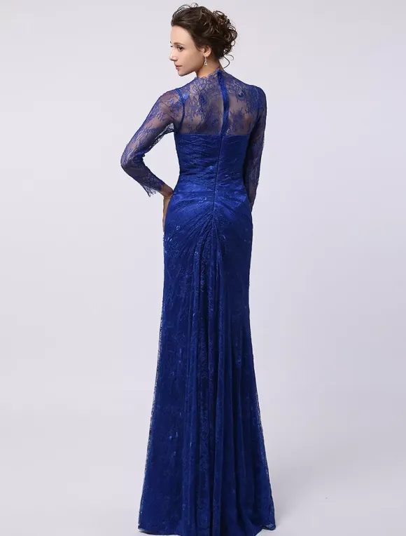 Robe de mère de mariée manche longue transparente au sol robe de cocktail de mariage