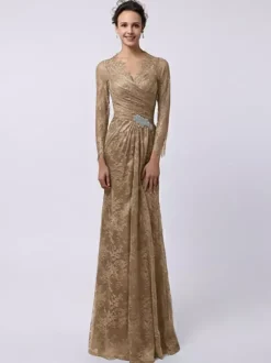 Robe de mère de mariée manche longue transparente au sol robe de cocktail de mariage