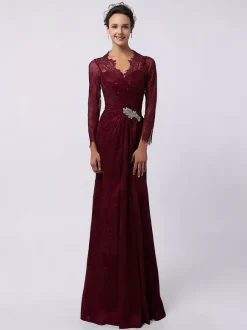 Robe de mère de mariée manche longue transparente au sol robe de cocktail de mariage