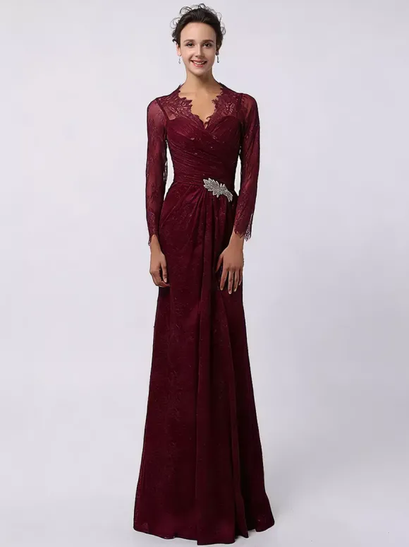 Robe de mère de mariée manche longue transparente au sol robe de cocktail de mariage