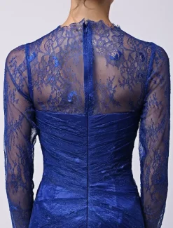 Robe de mère de mariée manche longue transparente au sol robe de cocktail de mariage