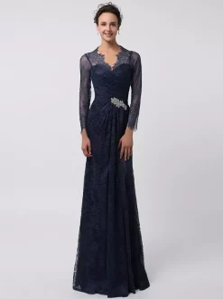 Robe de mère de mariée manche longue transparente au sol robe de cocktail de mariage