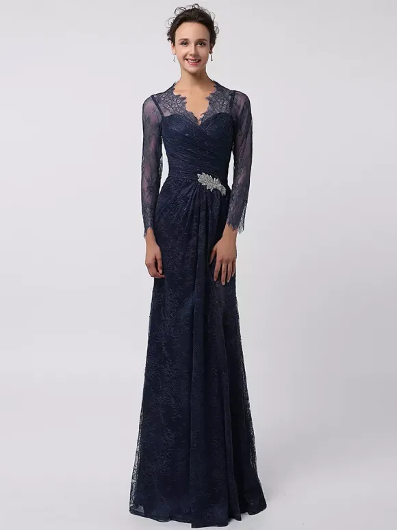 Robe de mère de mariée manche longue transparente au sol robe de cocktail de mariage