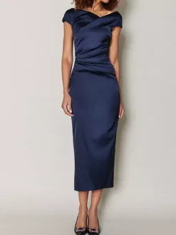 Robe de mère de mariée moulante manche courte zip sur dos robe d'invitées de mariage