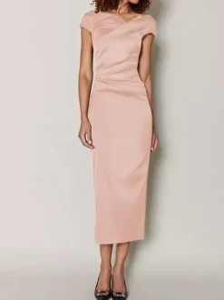 Robe de mère de mariée moulante manche courte zip sur dos robe d'invitées de mariage
