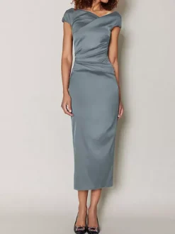 Robe de mère de mariée moulante manche courte zip sur dos robe d'invitées de mariage