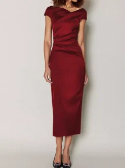 Robe de mère de mariée moulante manche courte zip sur dos robe d'invitées de mariage