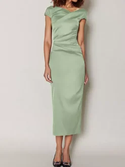 Robe de mère de mariée moulante manche courte zip sur dos robe d'invitées de mariage