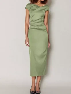 Robe de mère de mariée moulante manche courte zip sur dos robe d'invitées de mariage
