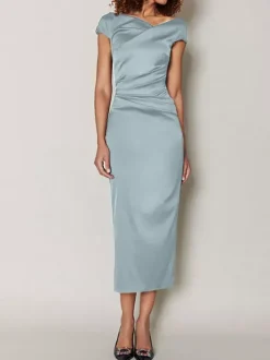 Robe de mère de mariée moulante manche courte zip sur dos robe d'invitées de mariage