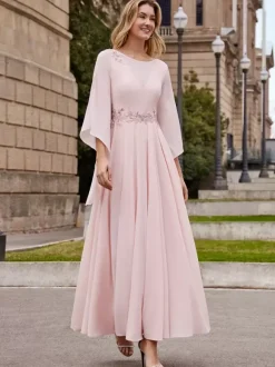 Robe de mère de mariée robe de soirée cocktail mariage col rond manche fendue dos en V longueur à la cheville