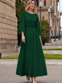 Robe de mère de mariée robe de soirée cocktail mariage col rond manche fendue dos en V longueur à la cheville