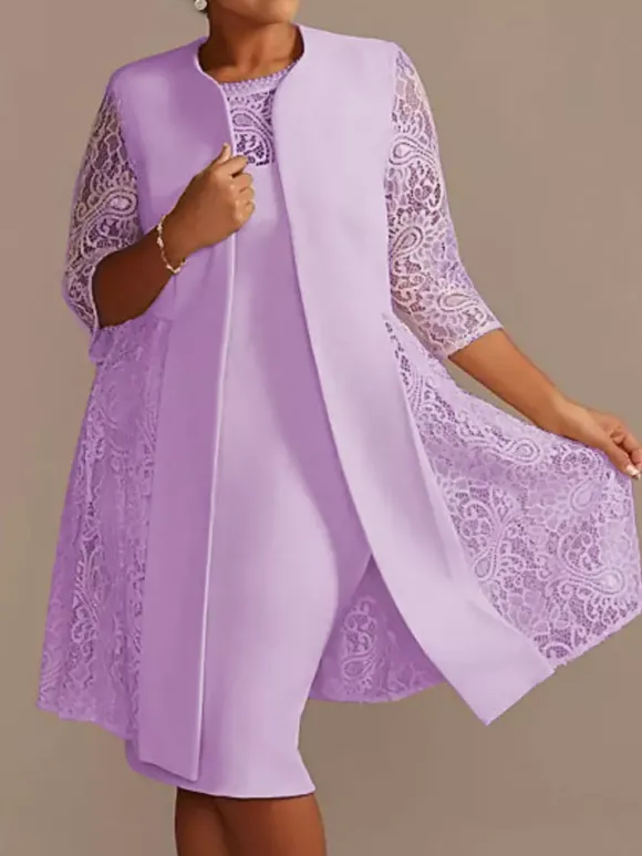 Robe de mère de mariée robe de cocktaile de soirée de mariage ivoire deux pièces col rond en dentelle et tissu de satin