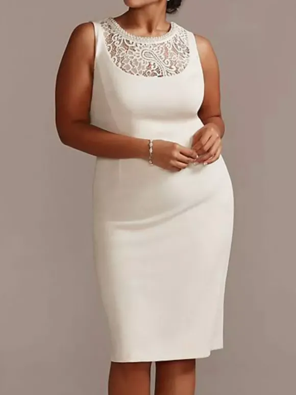 Robe de mère de mariée robe de cocktaile de soirée de mariage ivoire deux pièces col rond en dentelle et tissu de satin