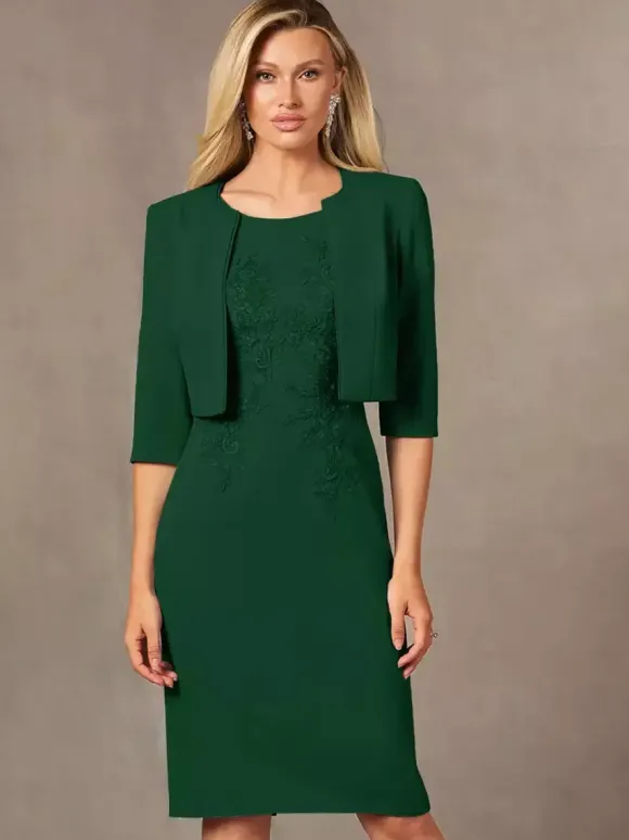 Robe de mère de mariée robe d'invitée de mariage deux pièces col rond longueur au genou
