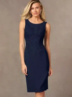 Robe de mère de mariée robe d'invitée de mariage deux pièces col rond longueur au genou