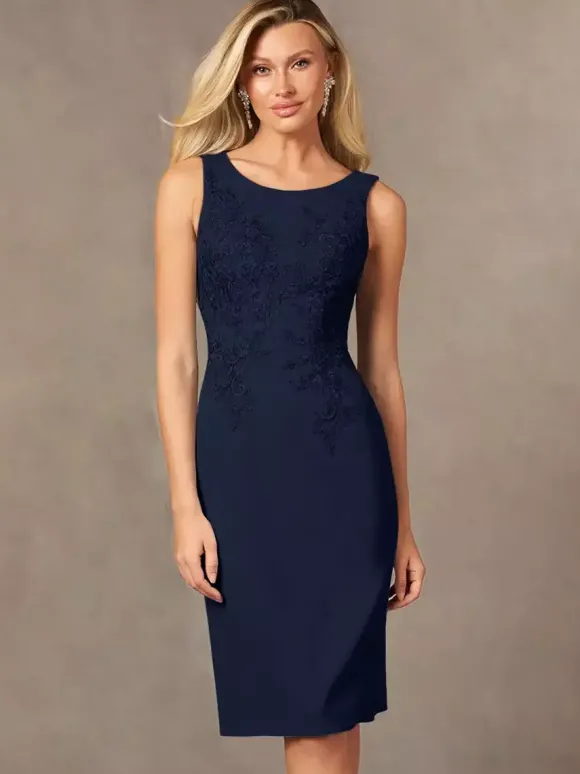 Robe de mère de mariée robe d'invitée de mariage deux pièces col rond longueur au genou