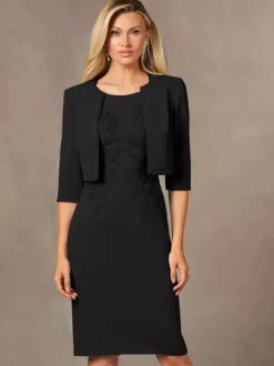 Robe de mère de mariée robe d'invitée de mariage deux pièces col rond longueur au genou