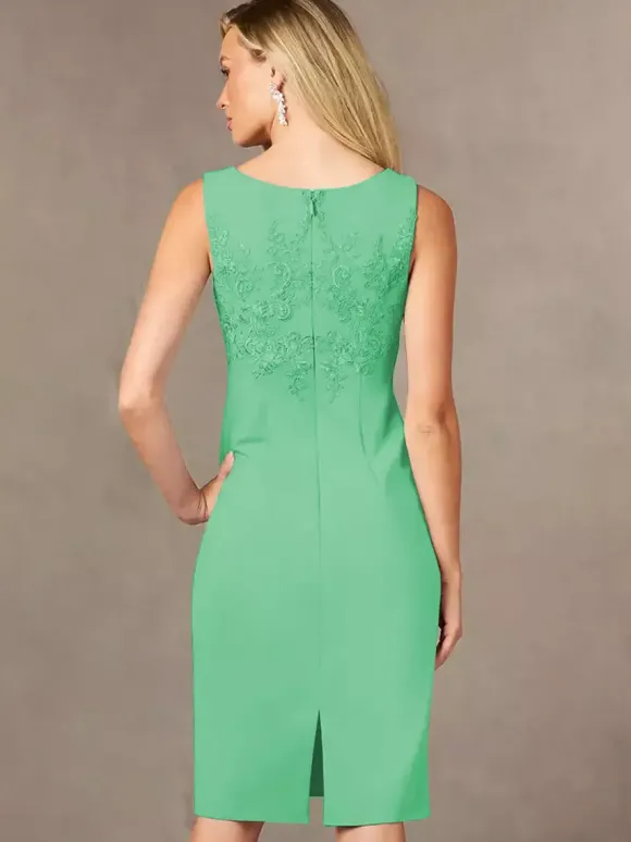 Robe de mère de mariée robe d'invitée de mariage deux pièces col rond longueur au genou