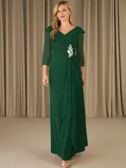 Robe de mère de mariée robe d'invitée de mariage en mousseline col V 3/4 manche